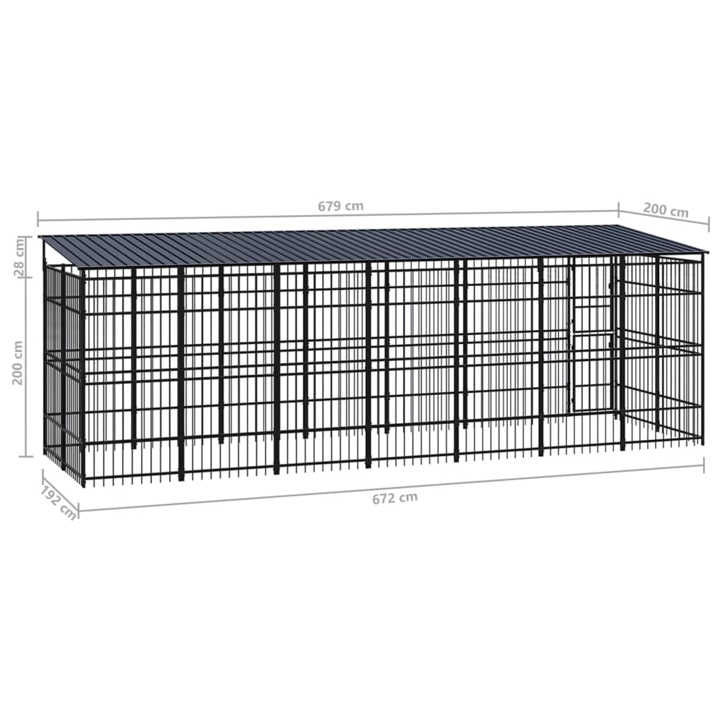 vidaXL Padoc pentru câini de exterior cu acoperiș, 12,9 m², oțel