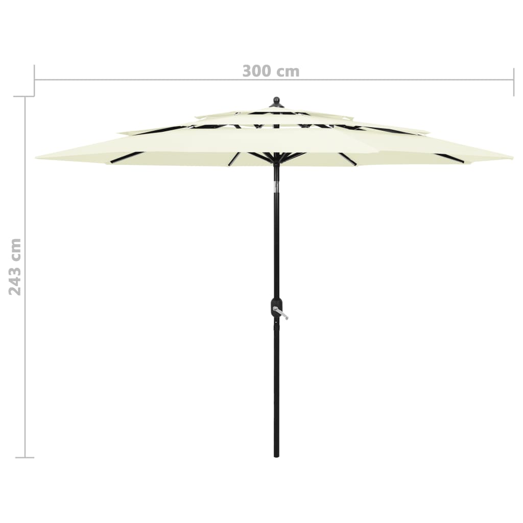 vidaXL Umbrelă de soare 3 niveluri, stâlp de aluminiu, nisipiu, 3 m