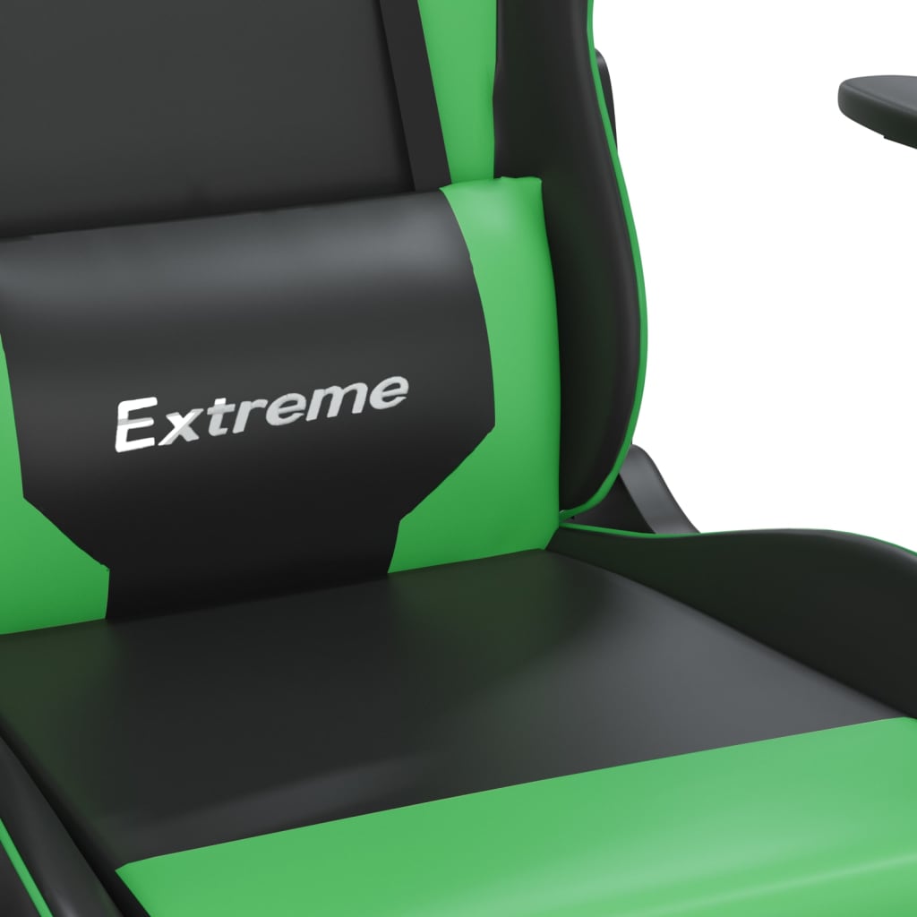 vidaXL Scaun gaming de masaj/suport picioare, negru/verde, piele eco