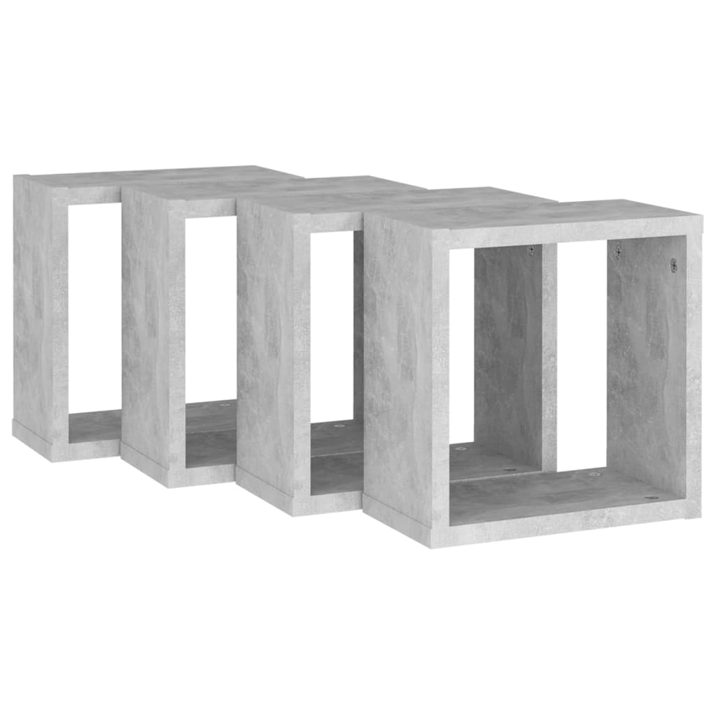 vidaXL Rafturi de perete cub, 4 buc., gri beton, 30x15x30 cm