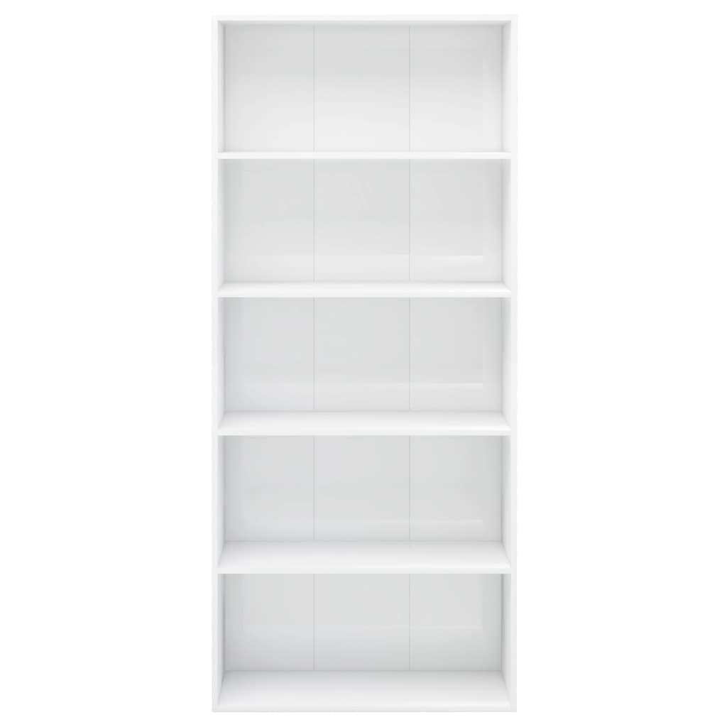 vidaXL Bibliotecă cu 5 rafturi, alb extralucios, 80x30x189 cm, PAL