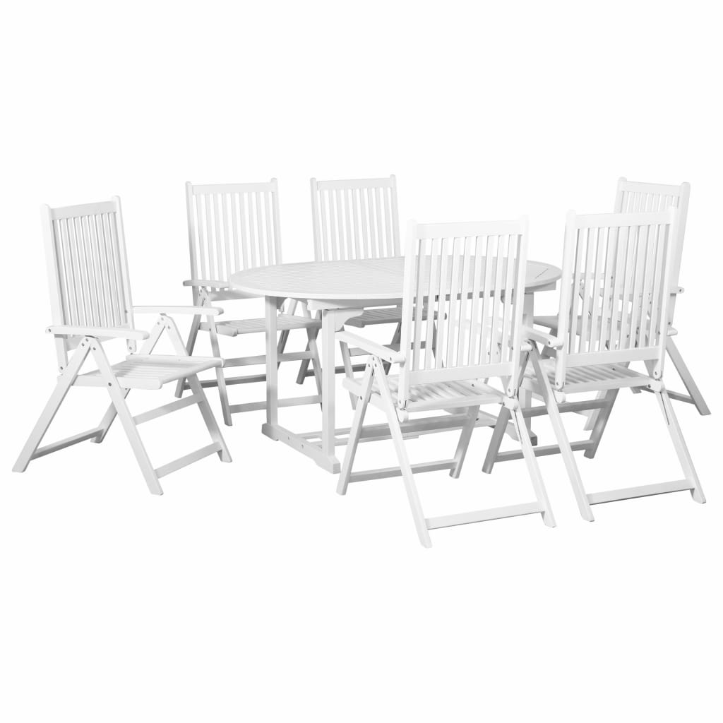 vidaXL Set mobilier de exterior, masă extensibilă, 7 piese, alb, lemn