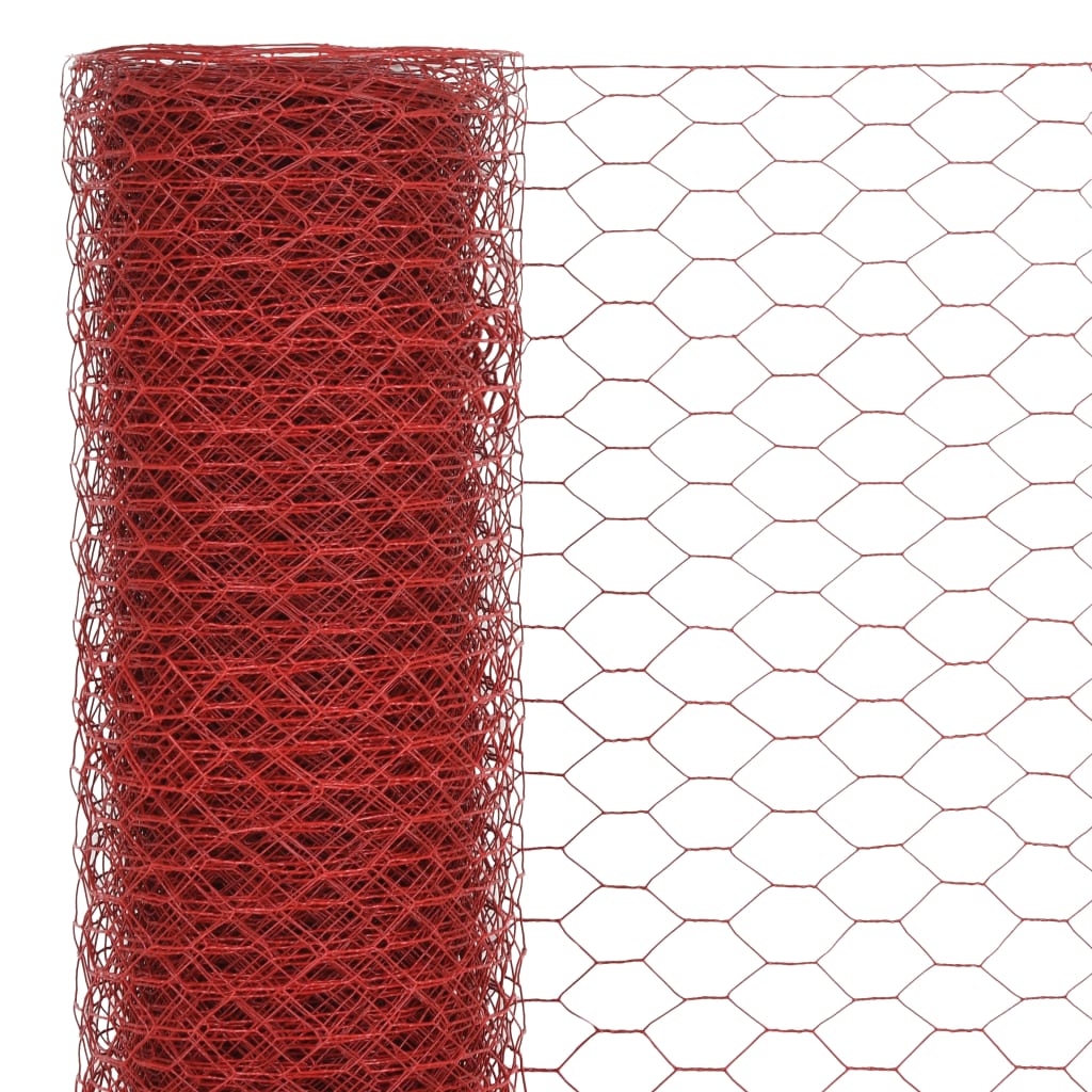 vidaXL Plasă de sârmă găini, roșu, 25 x 1,5 m, oțel cu înveliș PVC