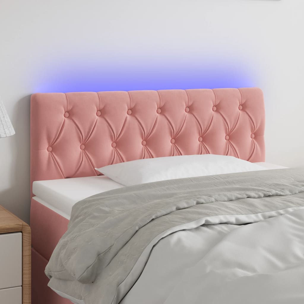 vidaXL Tăblie de pat cu LED, roz, 100x7x78/88 cm, catifea