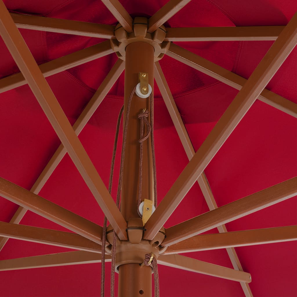 vidaXL Umbrelă de soare de exterior cu stâlp din lemn, vișiniu, 350 cm