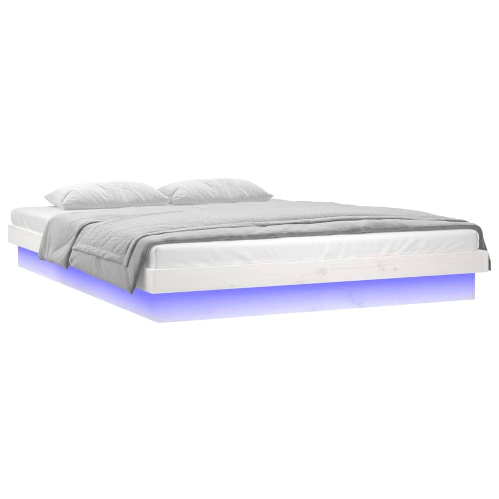 vidaXL Cadru de pat LED Super King Size, alb, 180x200 cm, lemn masiv