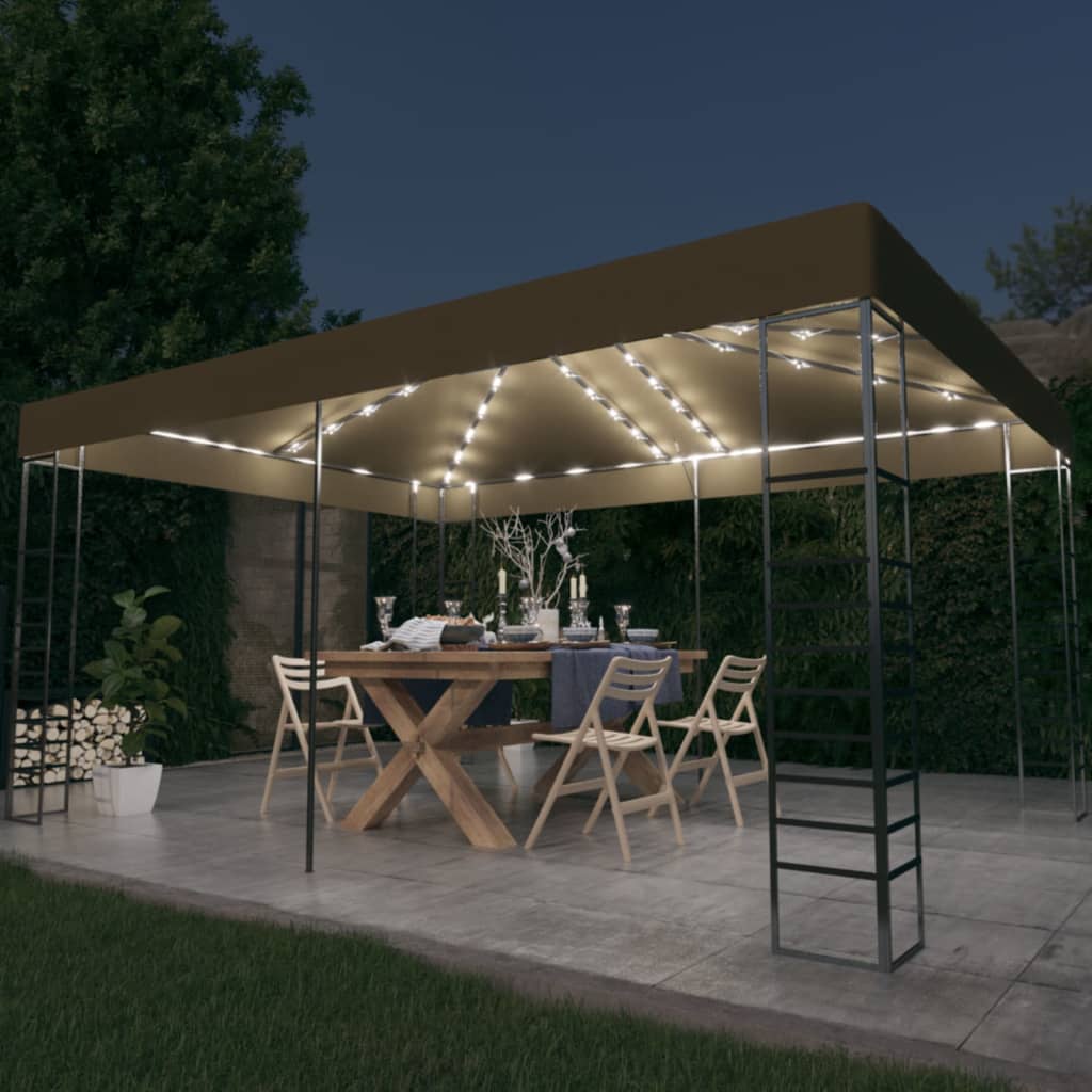 vidaXL Pavilion cu șiruri de lumini LED, gri taupe, 3x4m