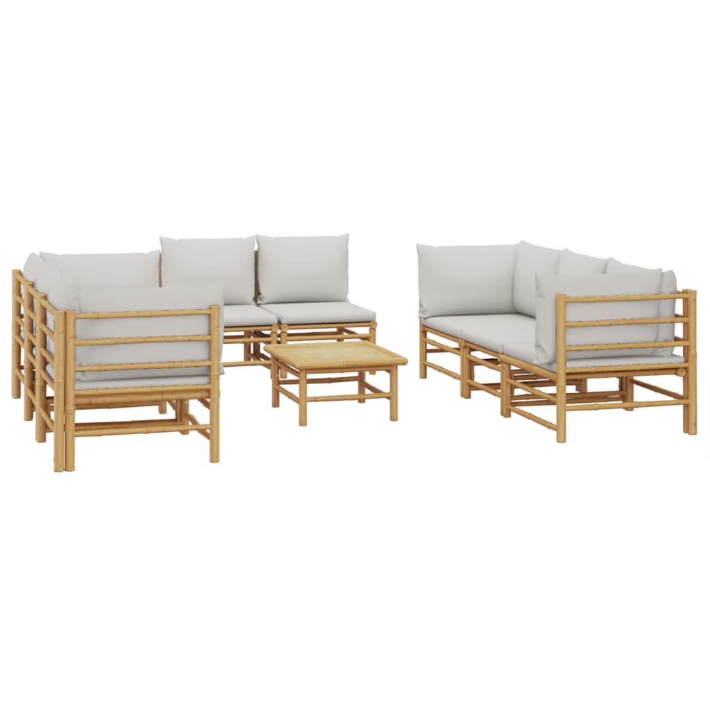 vidaXL Set mobilier de grădină cu perne gri deschis, 9 piese, bambus