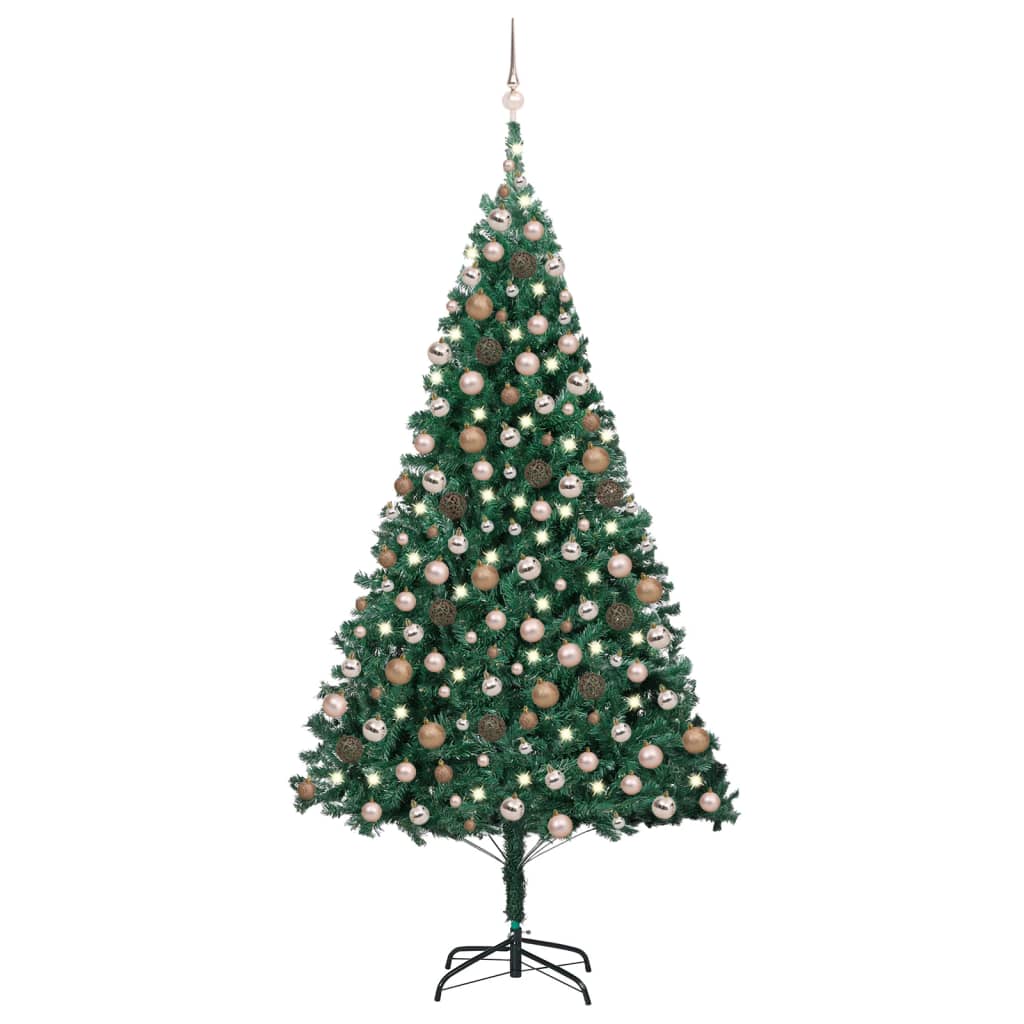 vidaXL Brad de Crăciun pre-iluminat cu set globuri, verde, 210 cm, PVC