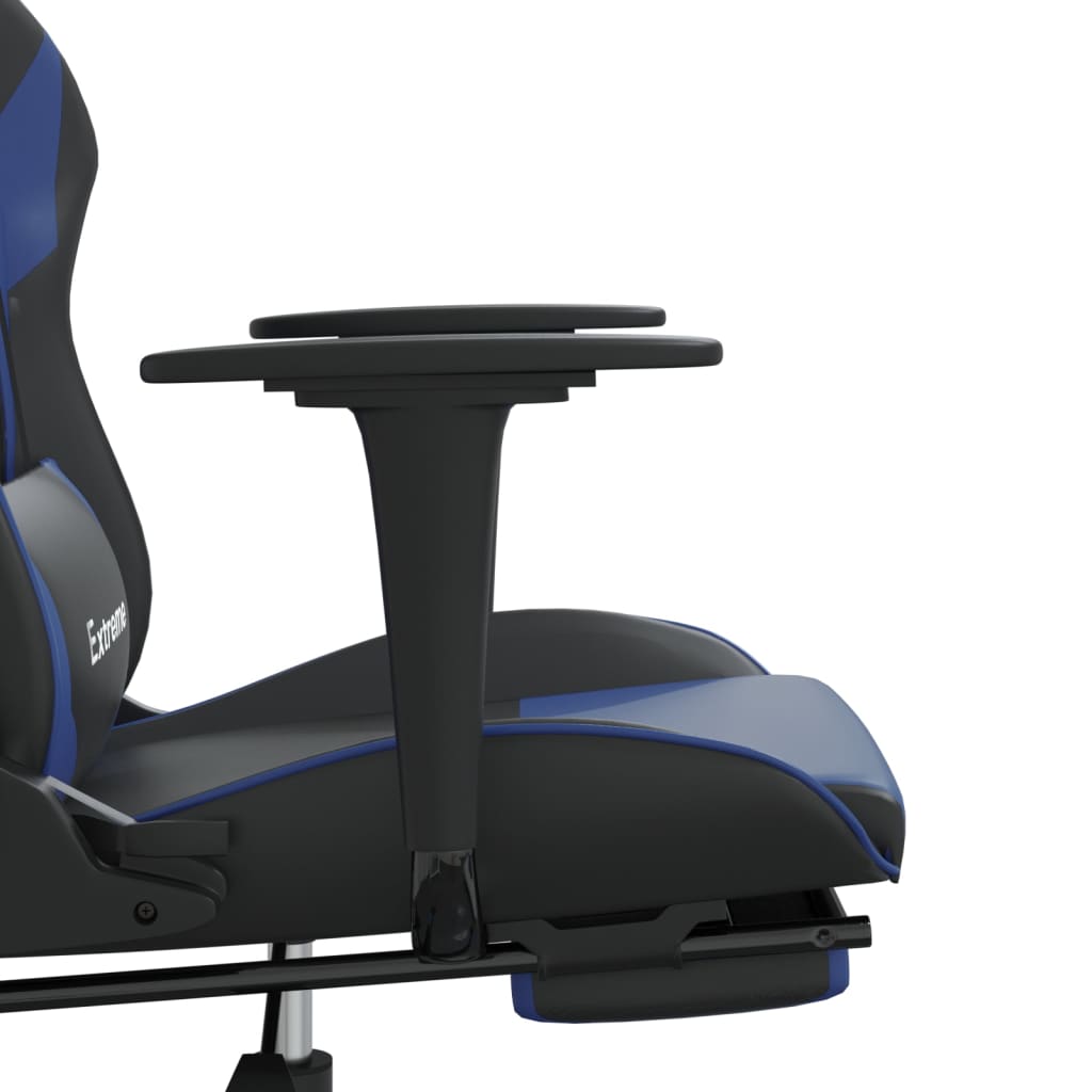 vidaXL Scaun de gaming cu suport picioare, negru/albastru, piele eco