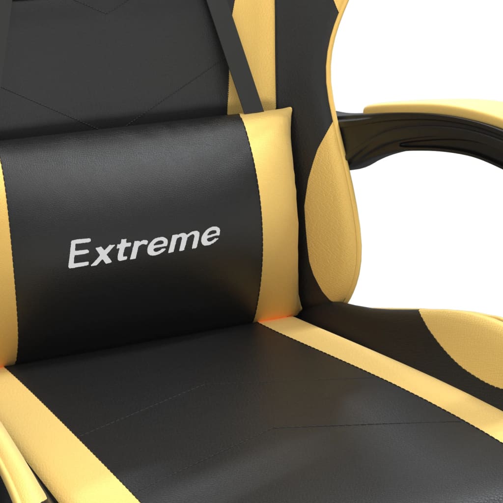 vidaXL Scaun de gaming pivotant/suport picioare negru/auriu piele eco