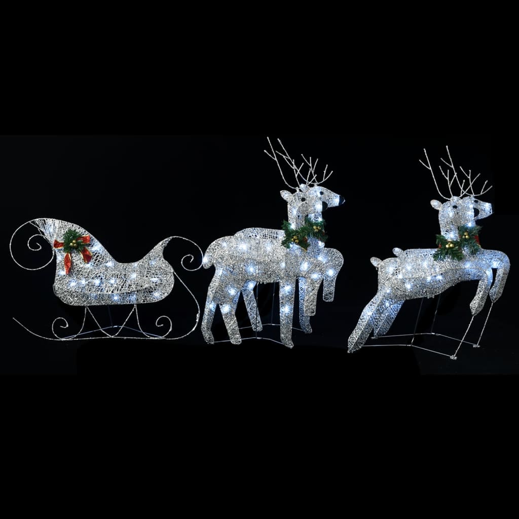 vidaXL Decorațiune de Crăciun cu reni & sanie 60 LED argintiu exterior