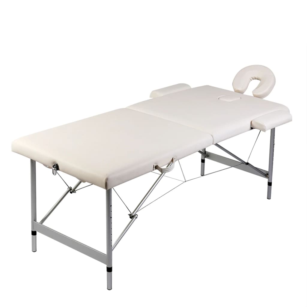 vidaXL Masă de masaj pliabilă, 2 zone, alb crem, cadru din aluminiu