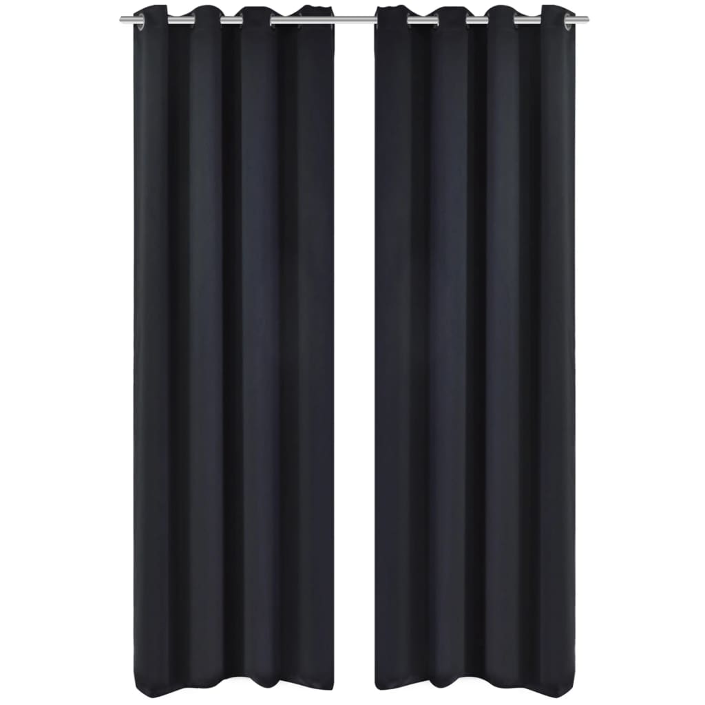 Draperii opace cu inele metalice, 2 buc., negru, 135 x 245 cm