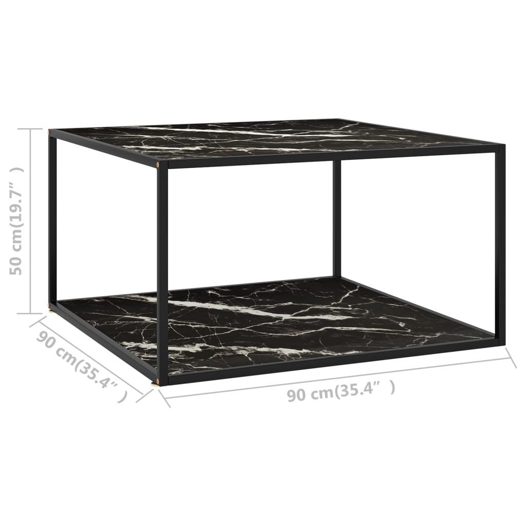 vidaXL Măsuță de cafea, negru & sticlă neagră marmorată, 90x90x50 cm