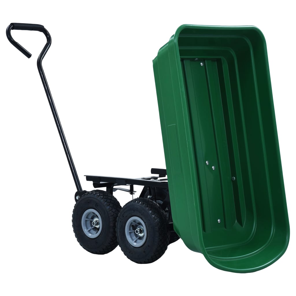 vidaXL Cărucior manual de grădină basculabil, verde, 300 kg, 75 L