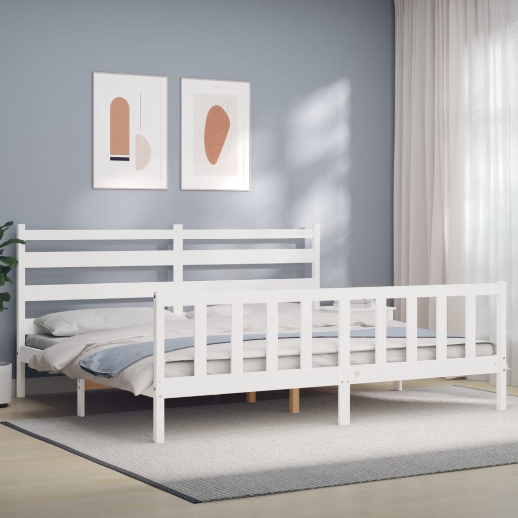 vidaXL Cadru pat cu tăblie 200x200 cm, alb, lemn masiv