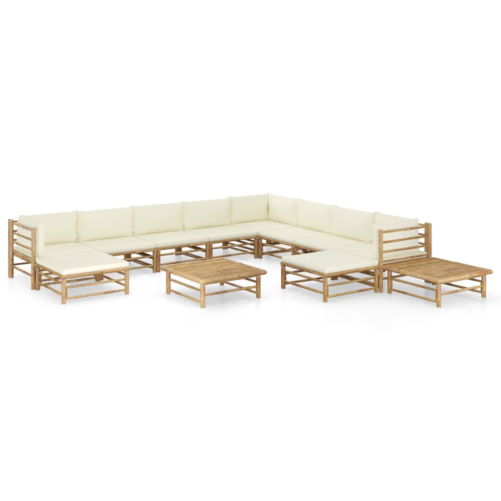 vidaXL Set mobilier de grădină, 12 piese, perne alb crem, bambus