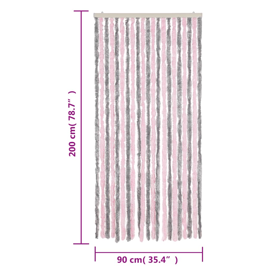vidaXL Perdea pentru insecte, gri argintiu și roz, 90x200 cm, chenille