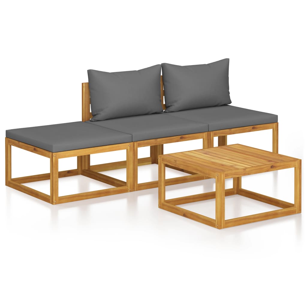 vidaXL Set mobilier de grădină cu pernă, 4 piese, lemn masiv acacia