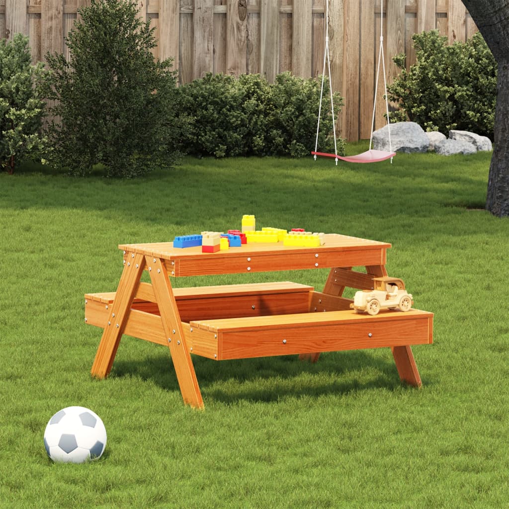vidaXL Masă de picnic pentru copii, maro, 88x97x52 cm, lemn masiv pin