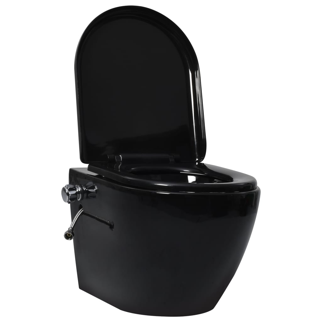 vidaXL Vas WC suspendat fără ramă cu funcție de bideu, negru, ceramică