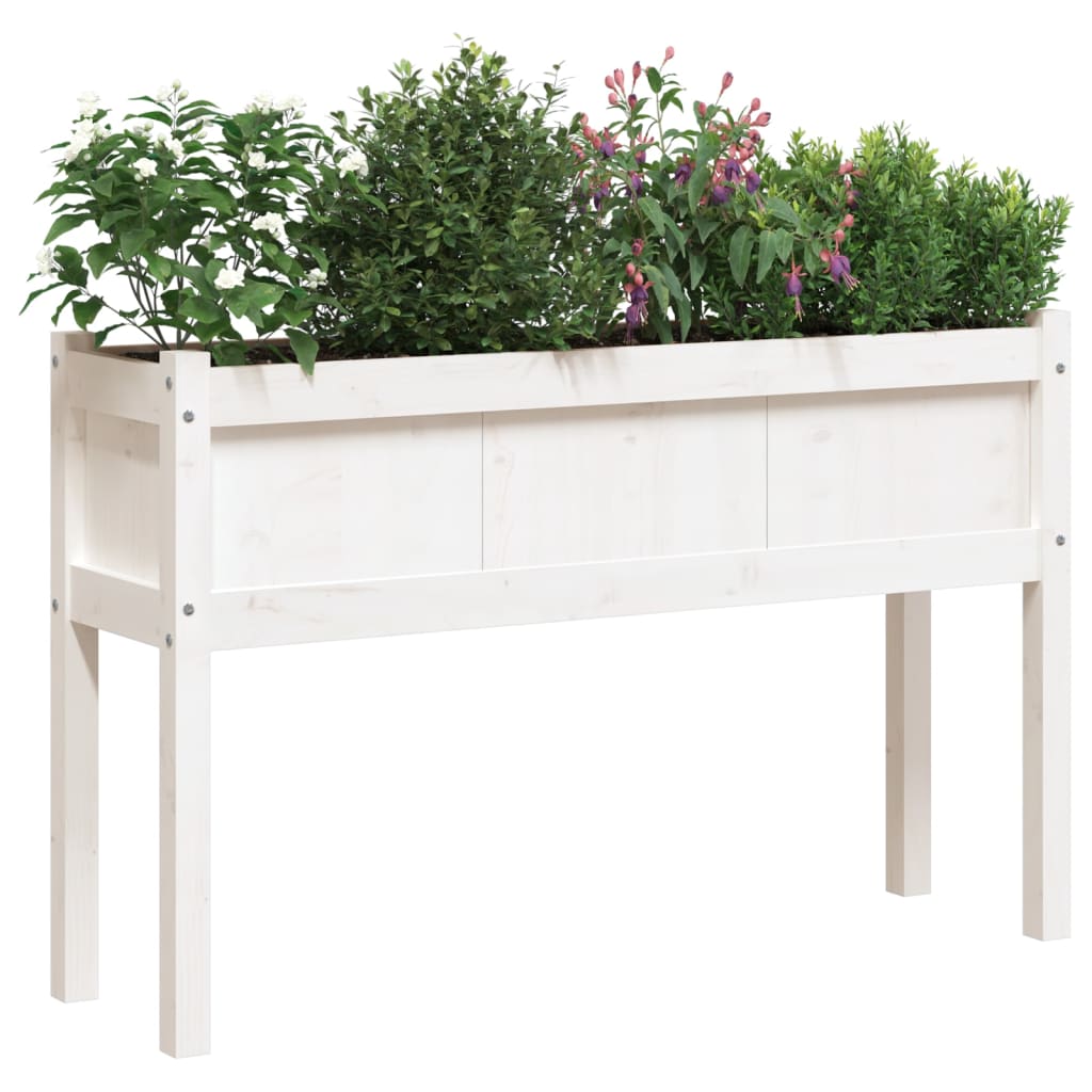 vidaXL Jardinier de grădină cu picioare, alb, 110x31x70 cm, lemn masiv