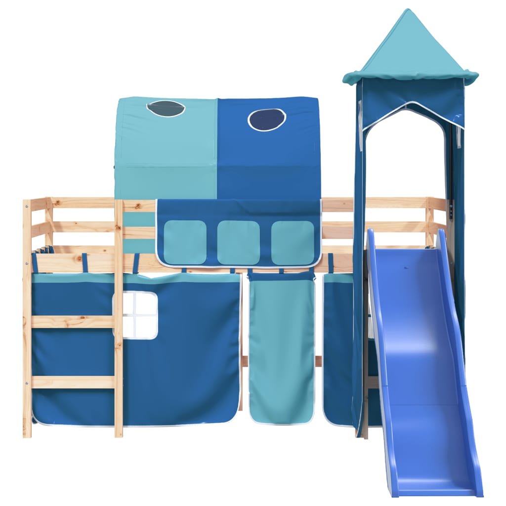 vidaXL Pat etajat de copii cu turn albastru 80x200 cm lemn masiv pin