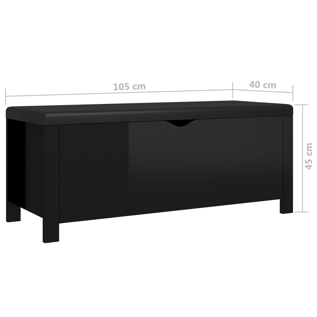 vidaXL Cutie depozitare cu pernă, negru extralucios,105x40x45 cm, lemn