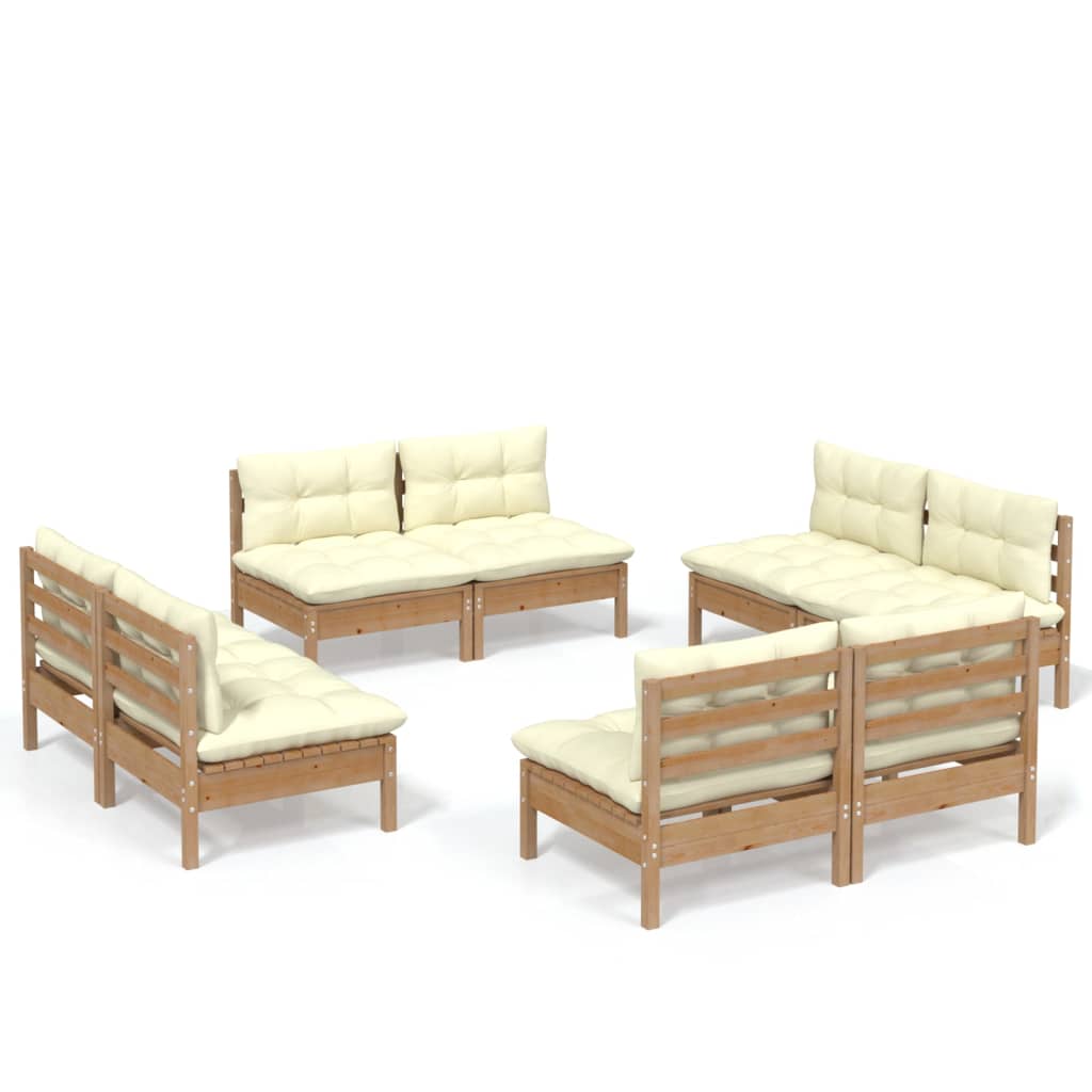 vidaXL Set mobilier grădină cu perne crem, 8 piese, lemn de pin