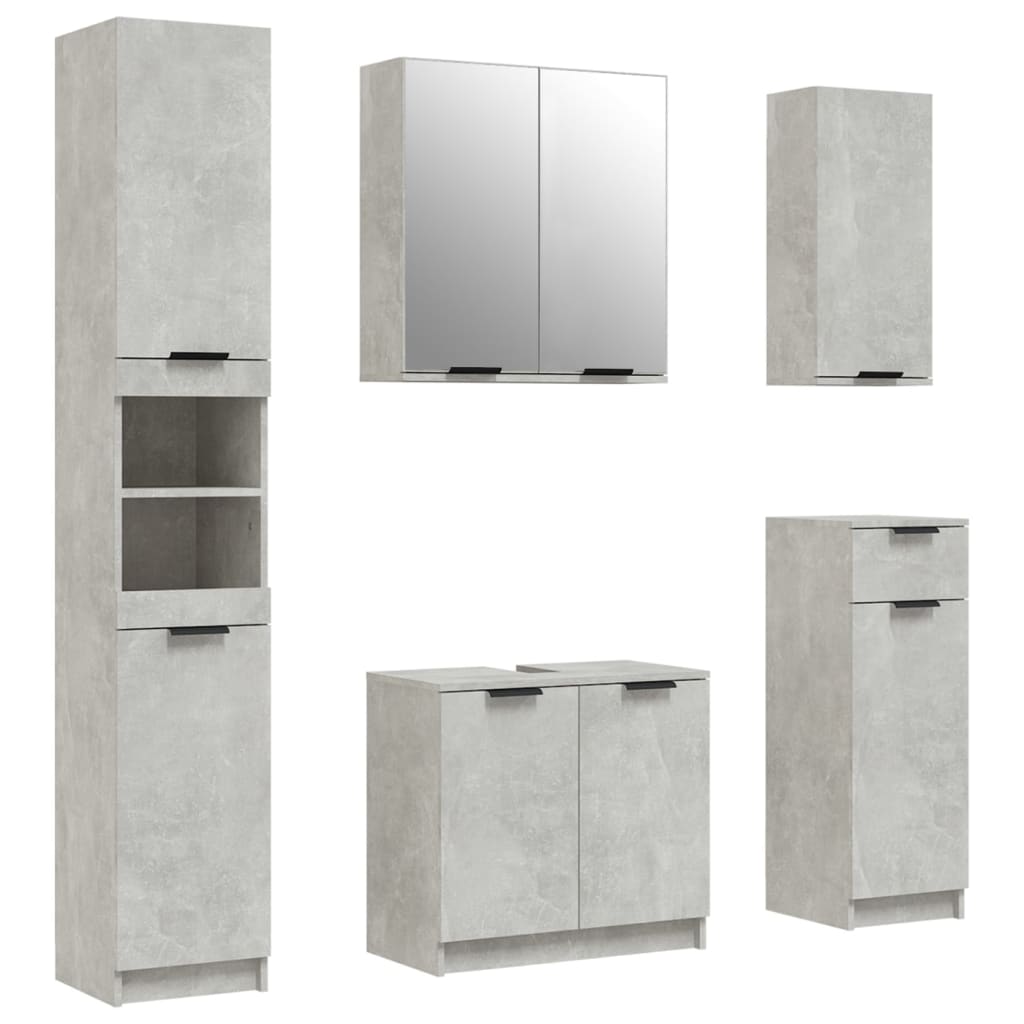 vidaXL Set dulapuri de baie, 5 piese, gri beton, lemn prelucrat