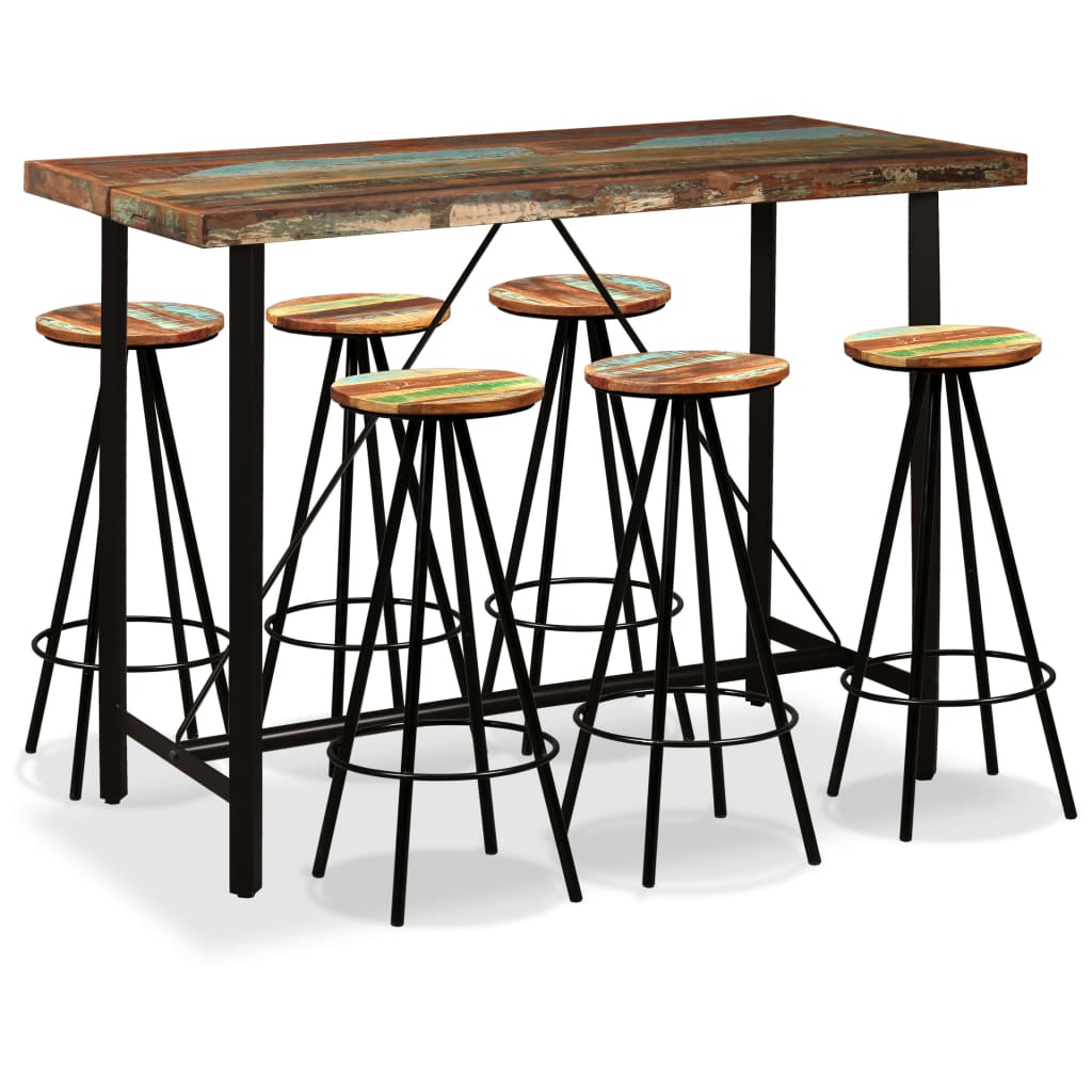 vidaXL Set mobilier de bar, 7 piese, lemn masiv reciclat