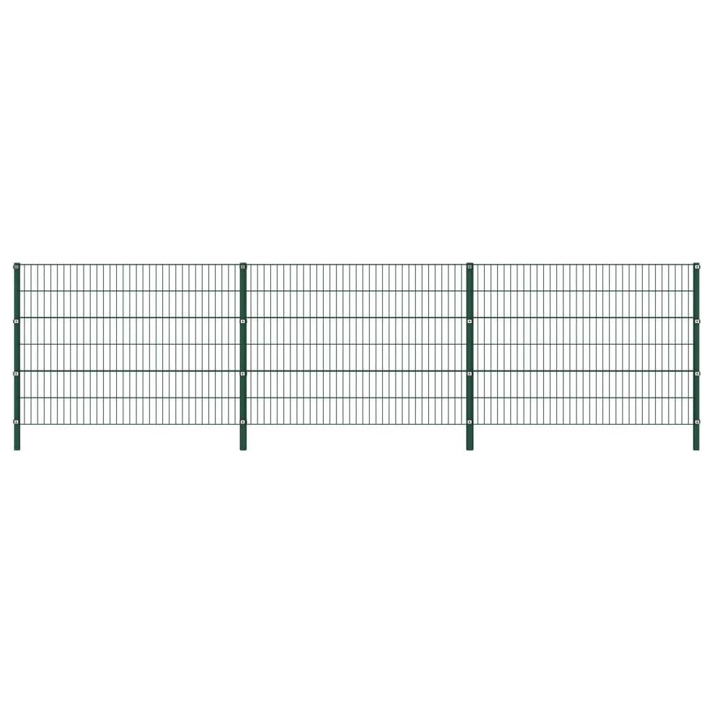 vidaXL Panou de gard cu stâlpi, verde, 5,1 m, fier