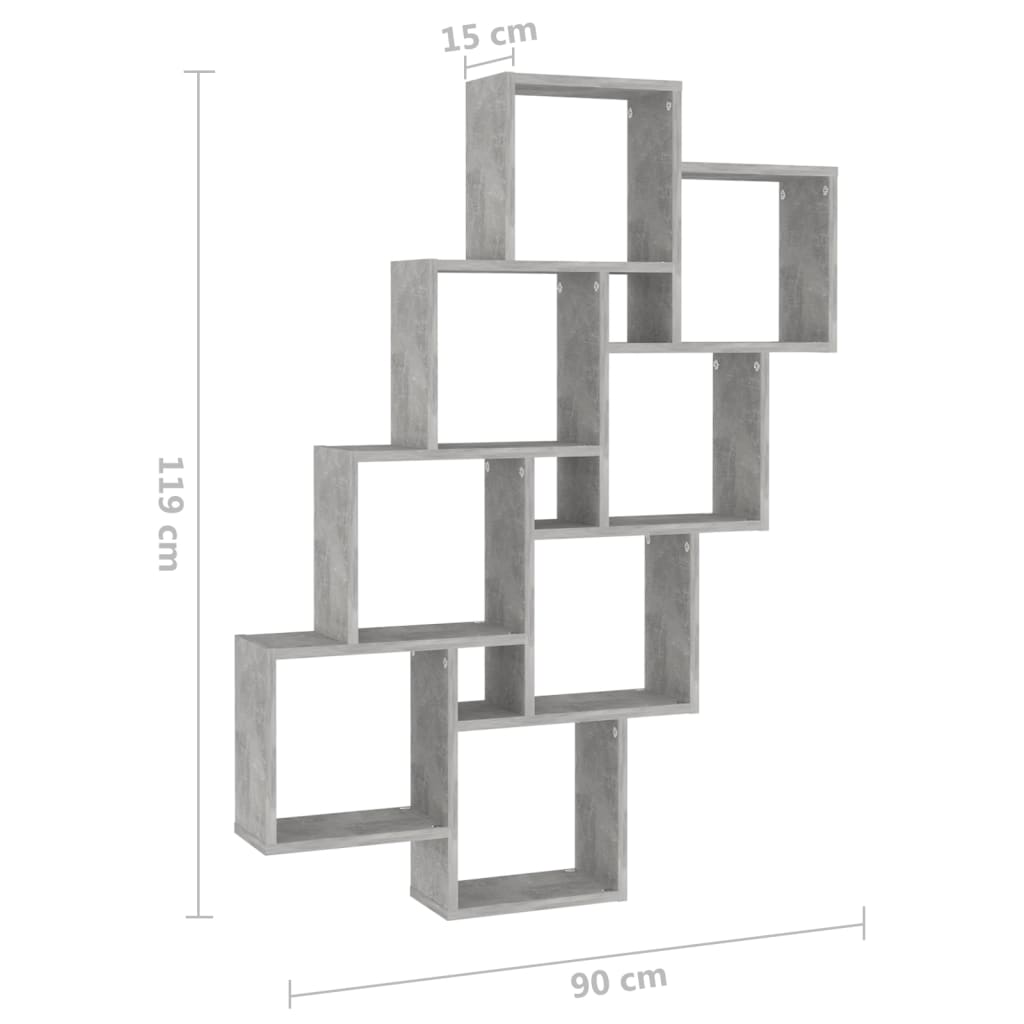 vidaXL Raft de perete cub, gri beton, 90x15x119 cm, PAL