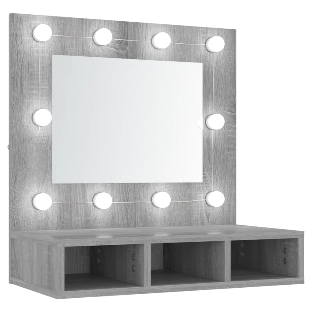vidaXL Dulap cu oglindă și LED, gri sonoma, 60x31,5x62 cm