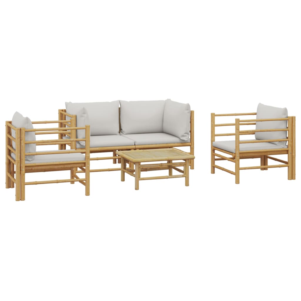 vidaXL Set mobilier de grădină cu perne gri deschis, 5 piese, bambus