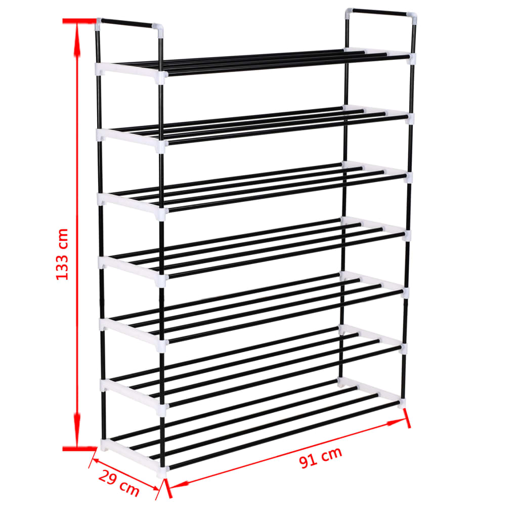 vidaXL Raft încălțăminte cu 7 etajere din metal și plastic, negru