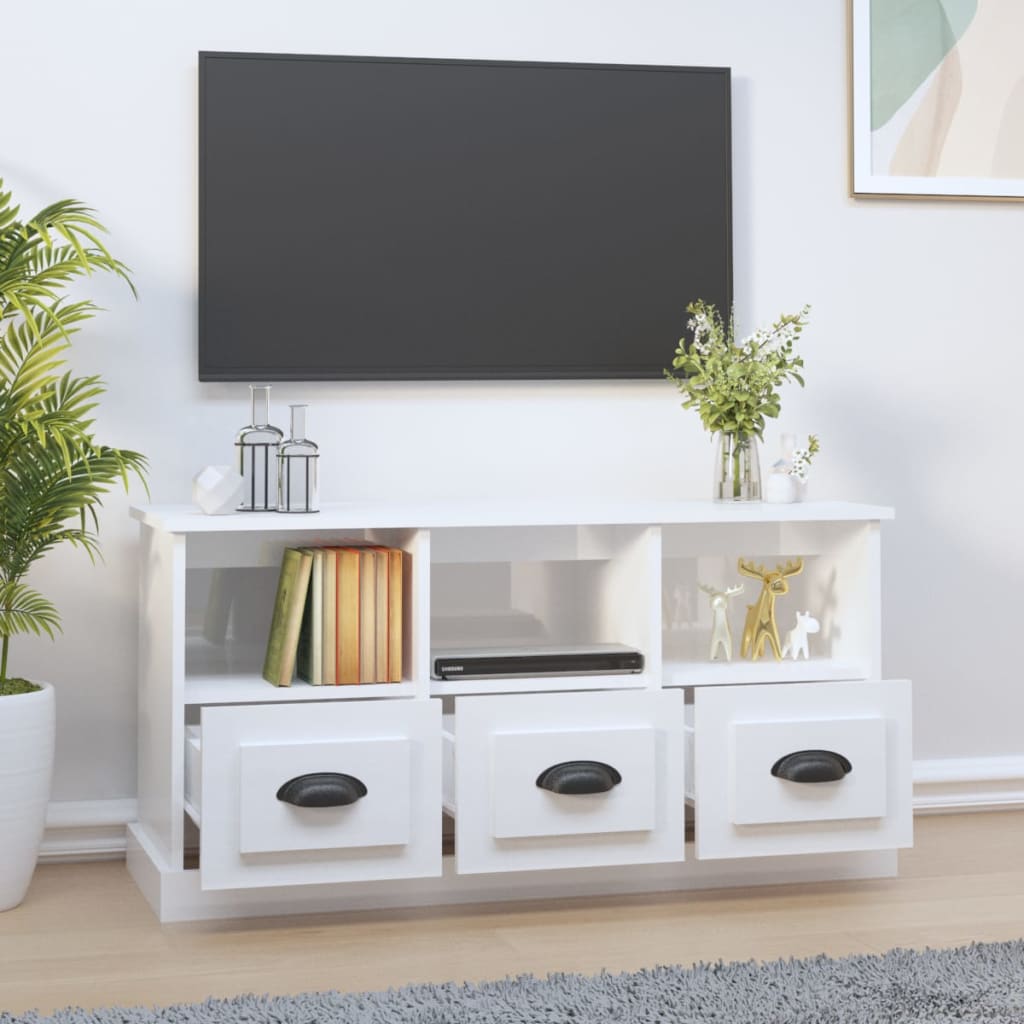vidaXL Comodă TV, alb extralucios, 100x35x50 cm, lemn prelucrat