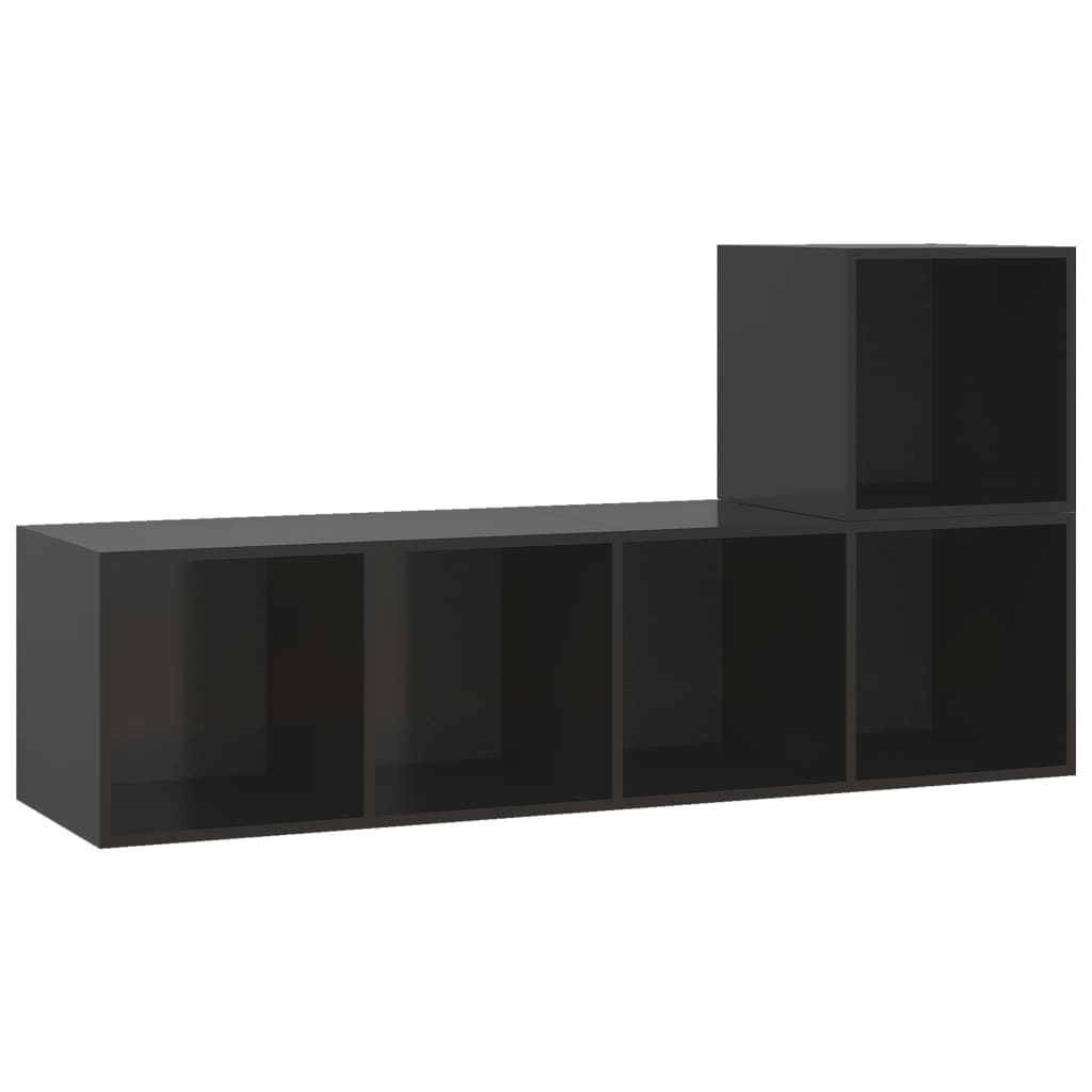 vidaXL Set de dulapuri TV, 2 piese, negru extralucios, lemn prelucrat