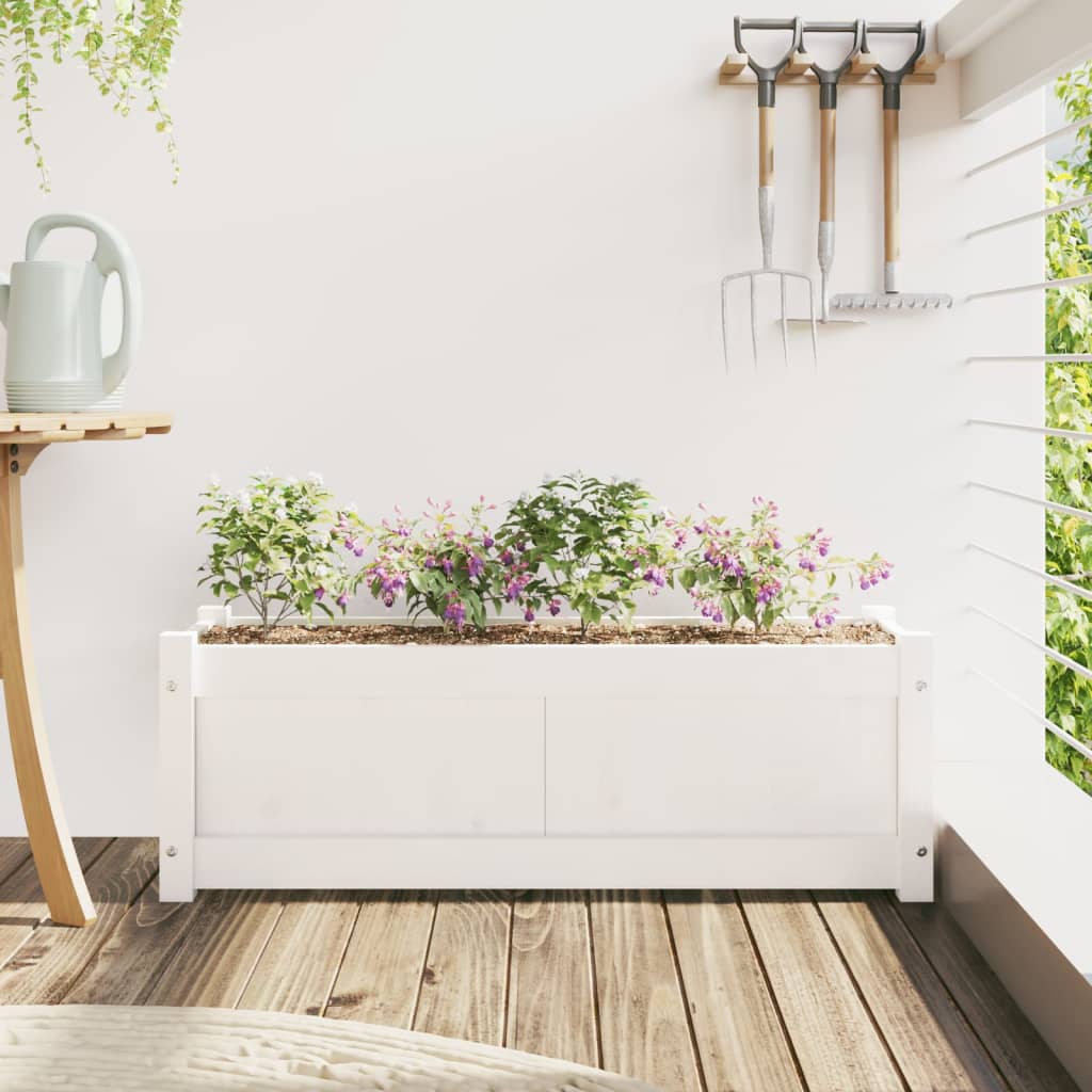 vidaXL Jardinieră de grădină, alb, 90x31x31 cm, lemn masiv de pin