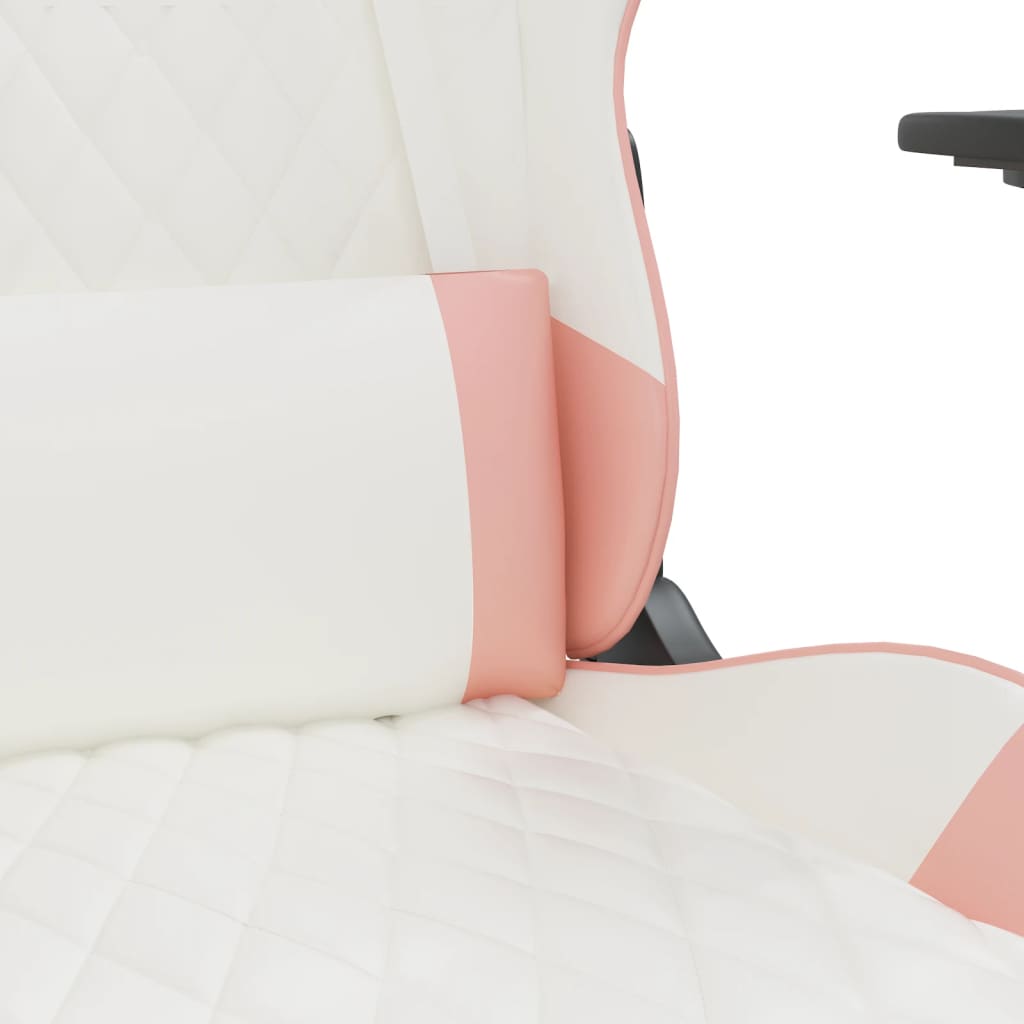 vidaXL Scaun de gaming cu suport picioare, alb/roz, piele ecologică