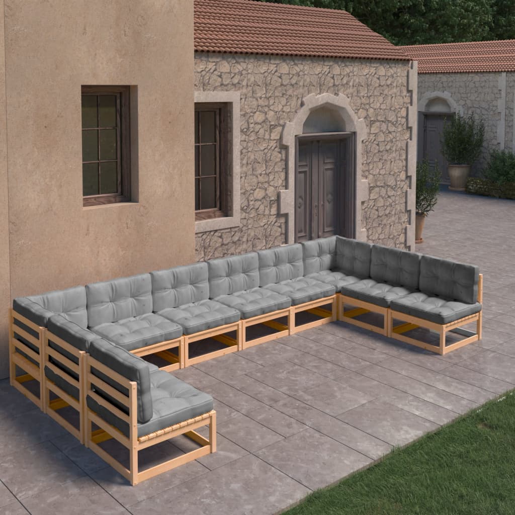 vidaXL Set mobilier de grădină cu perne, 10 piese, lemn masiv de pin