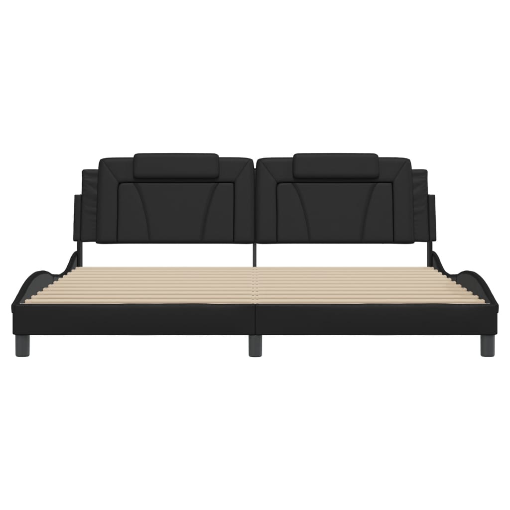 vidaXL Cadru de pat cu lumini LED, negru, 200x200 cm, piele ecologică