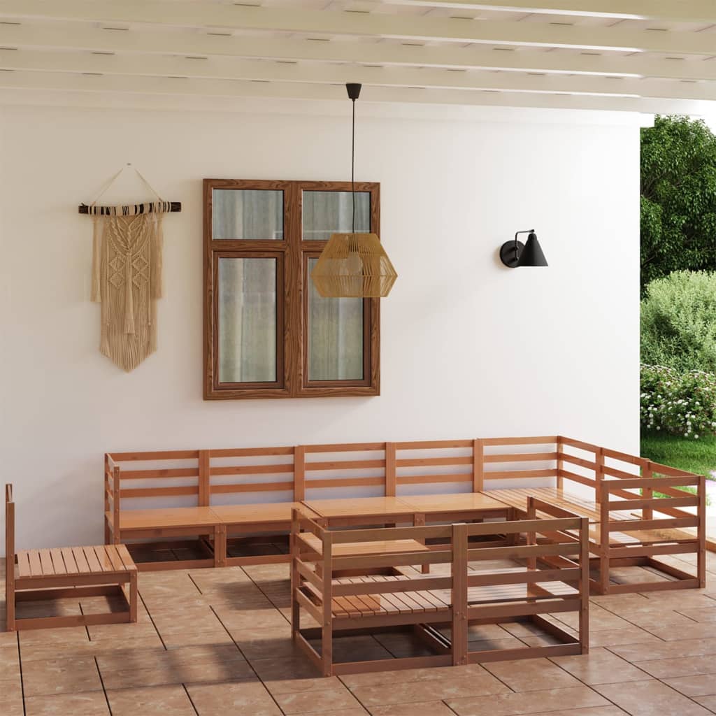 vidaXL Set mobilier de grădină, 11 piese, maro miere, lemn masiv pin