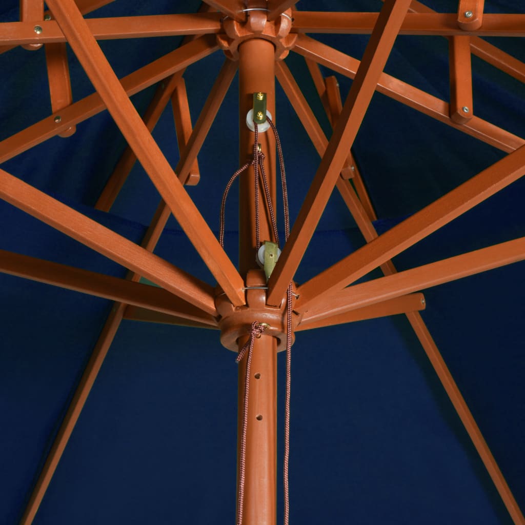 vidaXL Umbrelă de soare dublă, stâlp din lemn, albastru, 270 cm