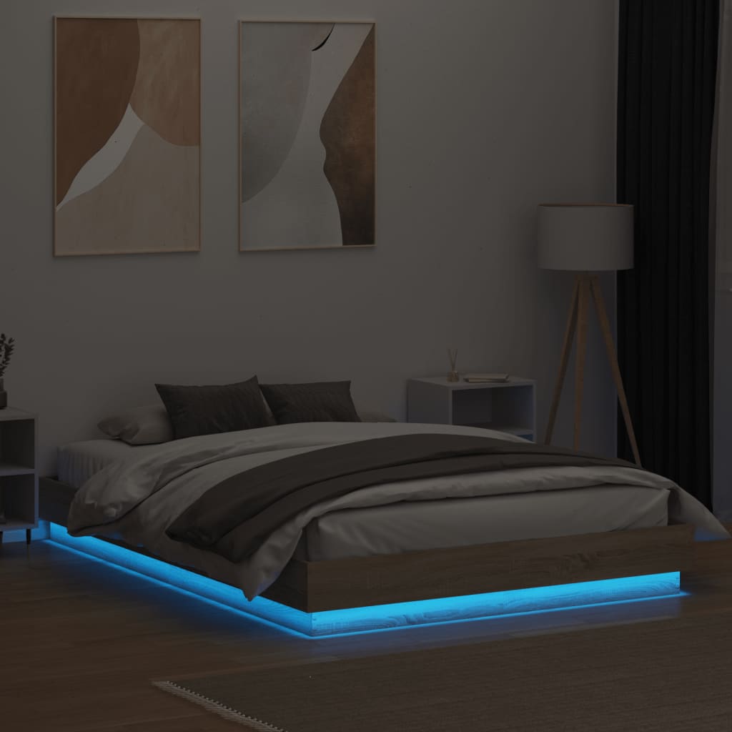 vidaXL Cadru de pat cu lumini LED, stejar sonoma, 160x200 cm
