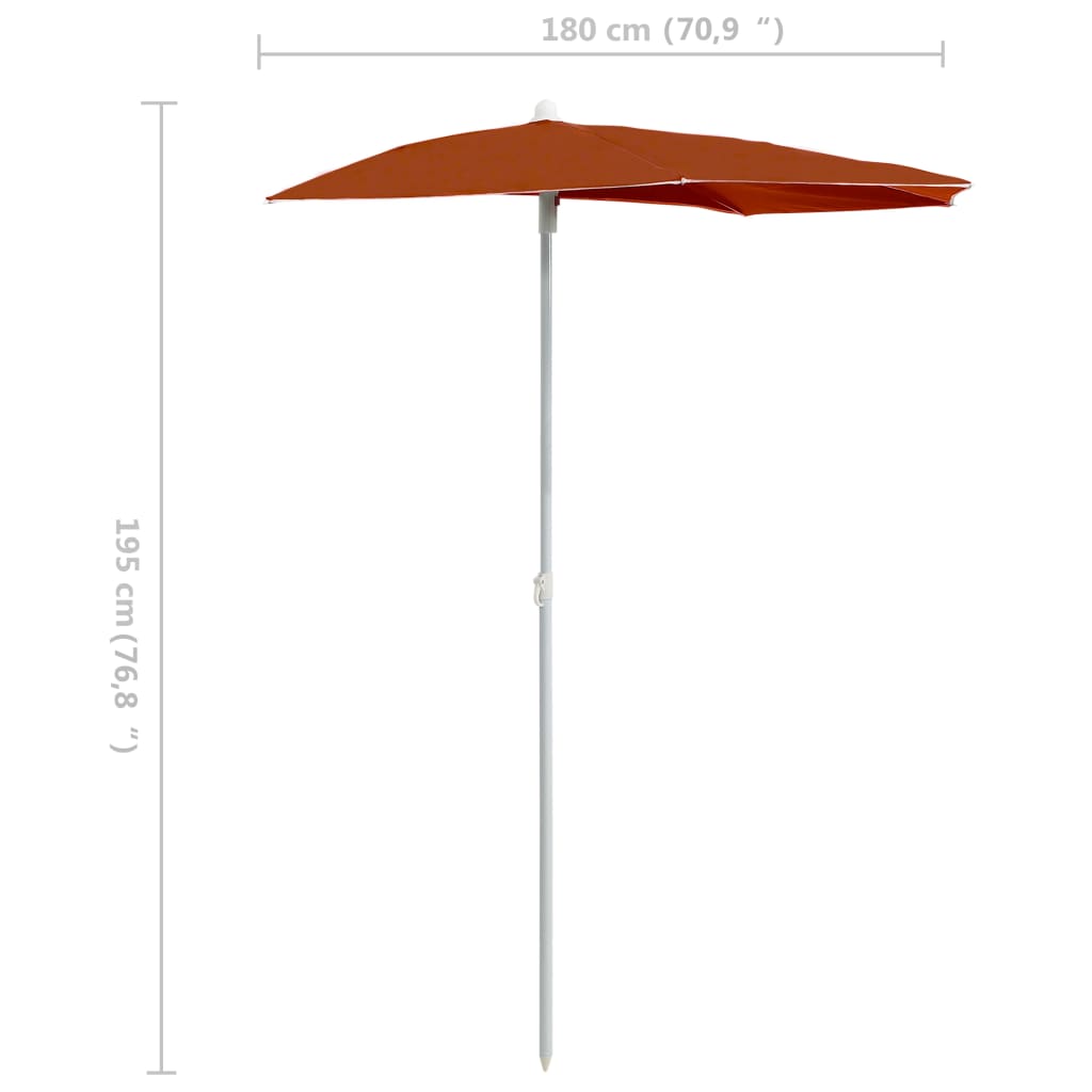 vidaXL Umbrelă de grădină cu stâlp, cărămiziu, 180x90 cm, semirotundă