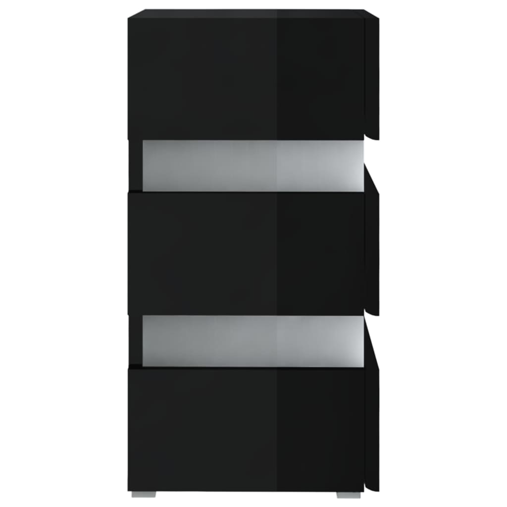 vidaXL Dulap noptieră cu LED negru lucios 45x35x67cm lemn prelucrat