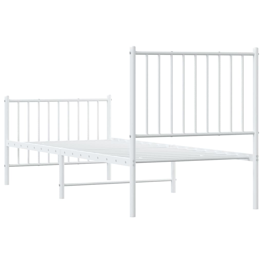 vidaXL Cadru de pat metalic cu tăblie de cap/picioare, alb, 75x190 cm