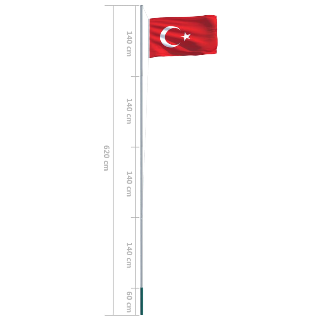 vidaXL Steag Turcia și stâlp din aluminiu, 6,2 m